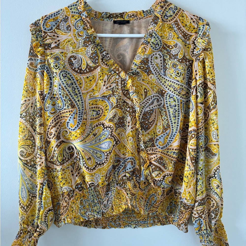 Ann Taylor Yellow and Brown Paisley Blouse